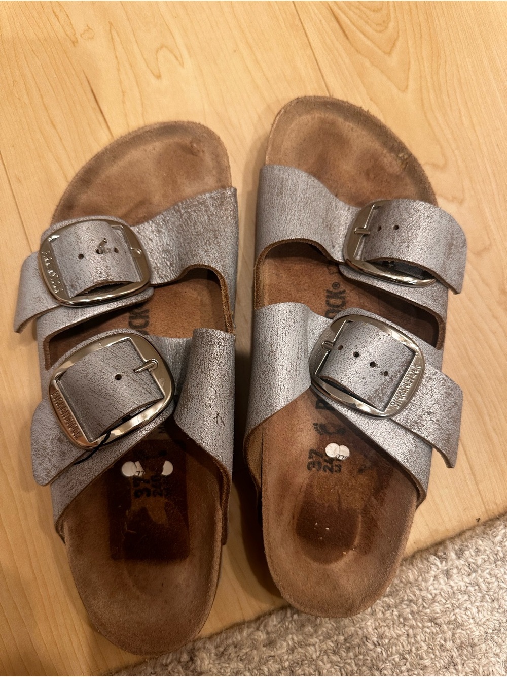 Birkenstock Big Buckle Metallic Gray Slide Sandals - Picture 10 of 10